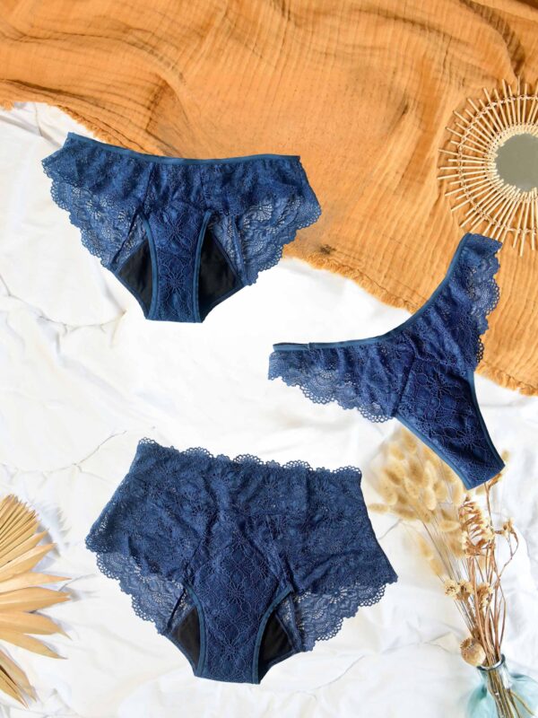 ensemble trio menstruel dentelle bleue