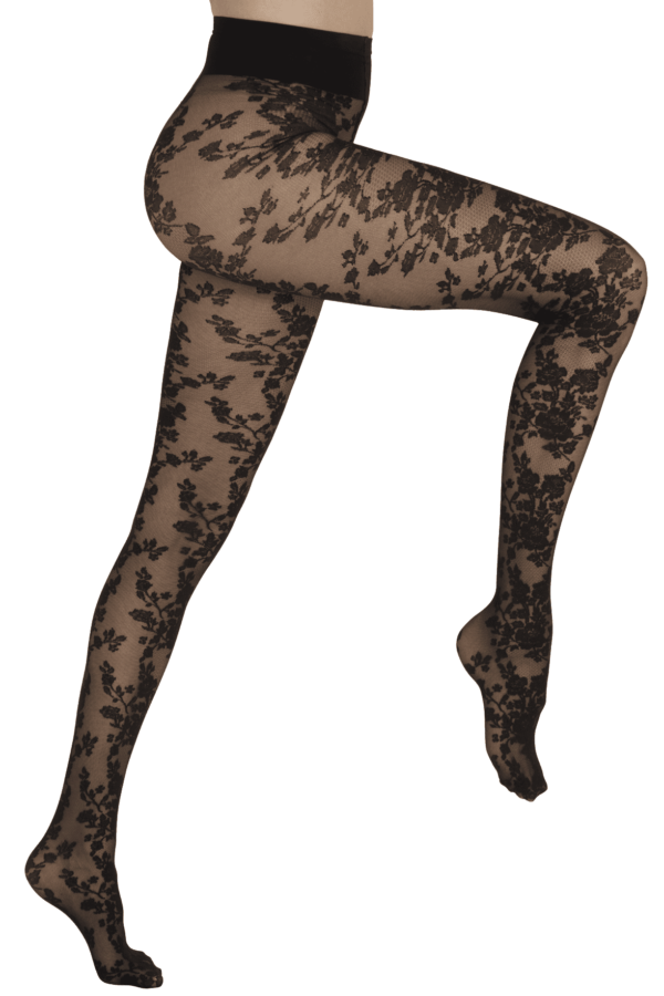 collant transparent noir dentelle floral