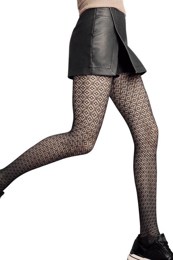 Collant résille floral noir