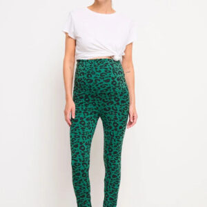 legging de grossesse vert à imprimé léopard
