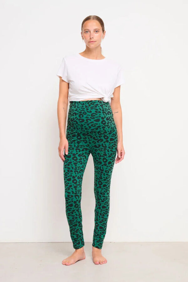 legging de grossesse vert à imprimé léopard
