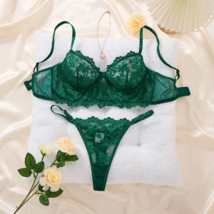Ensemble Lingerie Verte Florale - en dentelles Saint Valentin