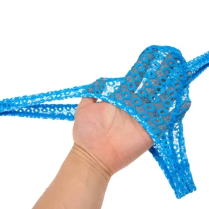 Lingerie transparente homme - string en dentelles bleu