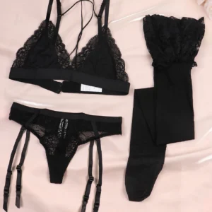 Ensemble Lingerie noire en dentelle avec Porte-Jarretelles – lingerie sexy