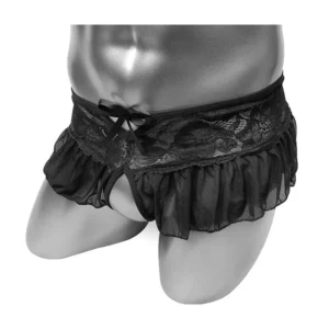 Lingerie transparente homme- jupe culotte ouverte noire