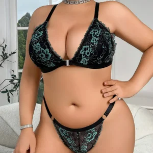 Lingerie grande taille pour femme, ensembles soutien-gorge et culotte deux pièces sexy en dentelle, confortables et à boutons sur le devant, tailles XXL à 4XL.