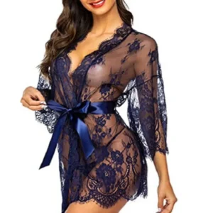 Ensemble de lingerie sexy grande taille pour femmes : robe de chambre, nuisette en dentelle transparente, ensemble de vêtements de nuit érotiques.