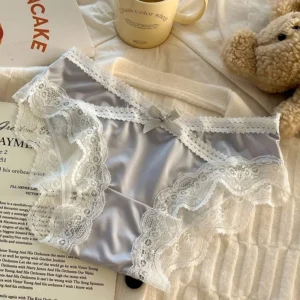 Culottes en dentelle à empiècements satinés, sous-vêtements féminins sexy, culottes taille basse, culottes douces, lingerie confortable