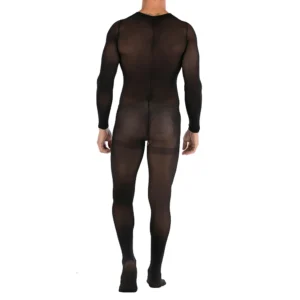 Combinaison moulante transparente et sexy pour homme, body sans entrejambe, bas résille érotiques ultra-fins et transparents.