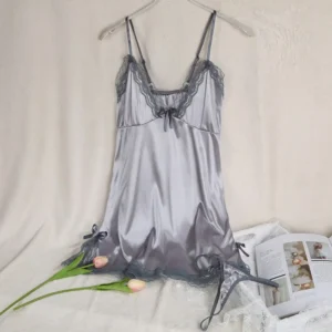 Lingerie sexy pour femmes, en satin de soie et dentelle, nuisette, jupe de nuit