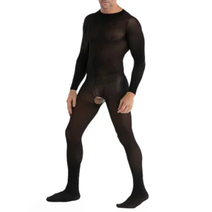 Lingerie érotique sexy pour homme, body transparent uni, combinaison sissy respirante sans entrejambe, bas souples transparents.