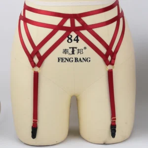 Harnais porte-jarretelles rouge élastique, lingerie gothique, cage, harnais de bondage, fétichisme des jarretières de mariage, bas et ceinture