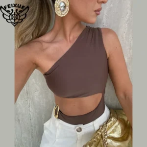 Maillot de bain une pièce sexy à une épaule pour femme, style bikini taille haute, monokini, tenue de plage