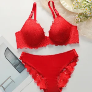 Ensemble de lingerie deux pièces rouge en dentelle et coton, sexy et blanc, sous-vêtements féminins J3431