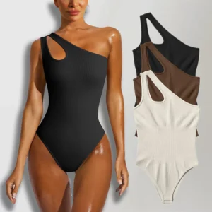 Body sans coutures pour femme, haut gainant ventre plat, body sans manches découpé, body string sculptant asymétrique sexy et polyvalent