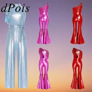 Combinaison disco pailletée pour fille, style streetwear, avec sequins brillants et franges, combinaison longue pour enfant, déguisement de fête d'anniversaire