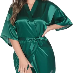 Nuisette verte unie kimono femme élégante peignoir en satin vêtement d'intérieur cadeau de mariage nuit lingerie sexy
