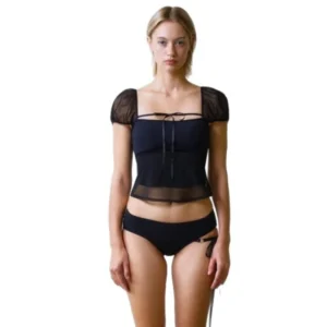 Maillot de bain deux pièces sexy pour femme, col carré, coupe ajustée, manches courtes, couvrant les rondeurs