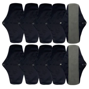 Lot de 10 serviettes hygiéniques réutilisables lavables au charbon de bambou, écologiques et en tissu.