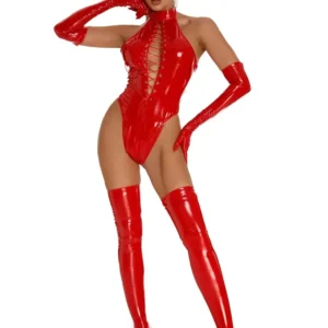 Nouvelle lingerie sexy pour femme, body à Dentellets, col montant, combinaison en cuir verni brillant avec fermeture éclair, idéale pour la pole dance en club. Ensemble complet.