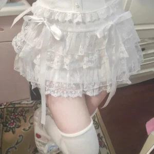 Jupe en dentelle blanche style gâteau, été 2024, nouvelle jupe bouffante taille haute en résille.