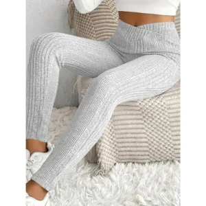Leggings d'automne rayés unis pour femmes, grandes tailles 1XL à 5XL, style décontracté et amincissant, parfaits pour la musculation.