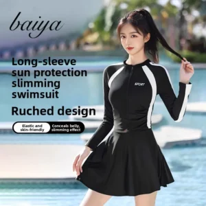 Maillot de bain grande taille Long Sve, maillot de bain de vacances pour femmes, décontracté, en soie de lait, rond, avec coussinets de poitrine fixes.