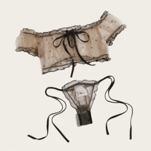 Ensemble de lingerie sexy pour femme, soutien-gorge à fleurs mignonnes, brassière sans bretelles et culotte, sous-vêtements féminins fantaisie, lingerie érotique transparente intime