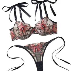 Ensemble de lingerie 2 pièces pour femme, élégant soutien-gorge et culotte transparents à nœud papillon sexy, sous-vêtements intimes mignons pour fille