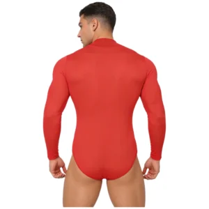 Combinaison body unie à manches longues et entrejambe boutonnée pour homme, idéale pour le yoga, les soirées rave et les clubs.