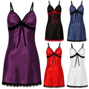 Nuisette en dentelle et satin de soie pour femme, lingerie de nuit, mini-robe sans manches à bretelles avec culotte intégrée