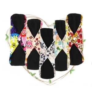 Lot de 5 serviettes hygiéniques lavables, réutilisables, au charbon de bambou, pour femmes, produit d'hygiène féminine, serviettes menstruelles en tissu.