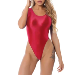 Maillot de bain une pièce pour femme, body échancré, sans manches, brillant, idéal pour la natation et la gymnastique.