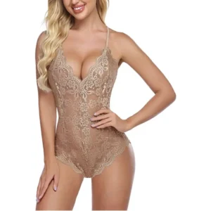 Lingerie sexy grande taille, porte-jarretelles multicolores, décolleté en V foncé, body en dentelle transparente, costume porno pour femmes sexy