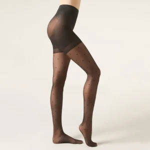 Collants à pois pour femme, gainants et amincissants, noirs, ultra-fins et taille haute, tailles S à XL.