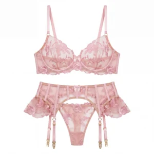 Ensemble de lingerie féminine : nuisette en tulle transparent avec porte-jarretelles en dentelle, lingerie sexy et transparente, idéale pour la Saint-Valentin, un mariage ou une lune de miel.