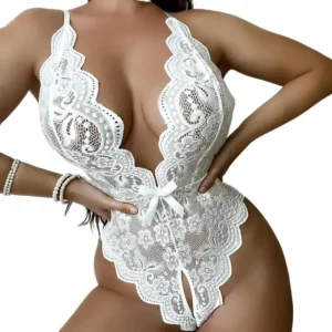 Lingerie sexy sans entrejambe, body en dentelle ajourée, costume érotique, nuisette, robe babydoll, soutien-gorge décolleté en V, sous-vêtements pour femmes