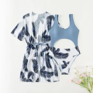 Maillot de bain 3 pièces pour jeunes filles, imprimé floral vert, bikini, maillot de bain de compétition, taille 12 ans.