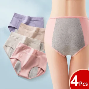 Lot de 4 culottes menstruelles pour femmes, culottes physiologiques anti-fuites, culottes menstruelles taille haute en coton, lingerie
