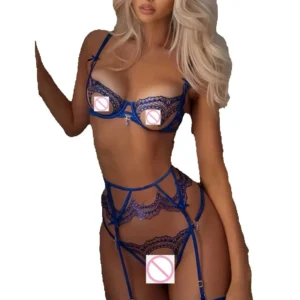 Ensemble de lingerie 2 pièces pour femme : string, soutien-gorge transparent en dentelle fantaisie, effet push-up, lingerie fine et sexy.