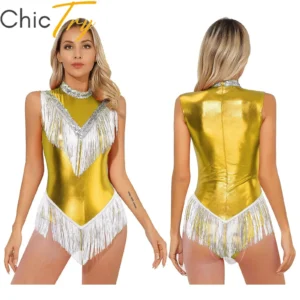 Justaucorps de danse latine scintillant pour femme avec franges et sequins, combinaison de danse pour la gymnastique rythmique, la ballerine et le jazz, costume de scène