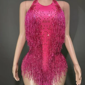 Nouveau body à franges et strass scintillants pour femme, tenue de soirée, costume de danse une pièce, justaucorps de scène pour chanteuse