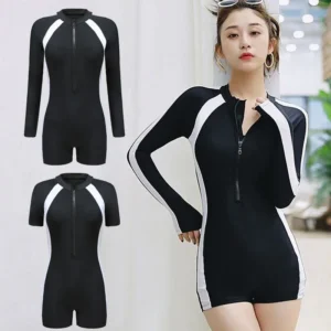 Maillot de bain une pièce d'été 2024 pour femmes, style professionnel, noir, uni, long, idéal pour la plage et la natation.