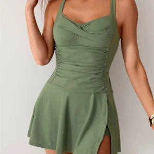 Maillot de bain deux pièces uni 2026 pour femme, tankini froncé, robe de plage, maillot de bain avec short, maillot de bain d'été