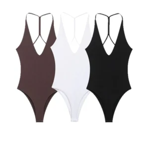 Body femme uni, sexy, dos nu, tendance, amincissant, haut chic à col V, bretelles fines, combinaison d'été, vêtements d'extérieur pour femmes