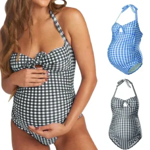 Maillots de bain de maternité été 2025 pour femmes - Bikini imprimé treillis - Tankini - Maillot de bain de plage