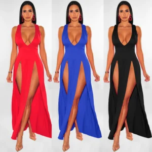 Lingerie sexy, porno, robes exotiques, nouvelle robe sexy noire à décolleté plongeant et double fente, bretelles et fente haute, robe de lune de miel