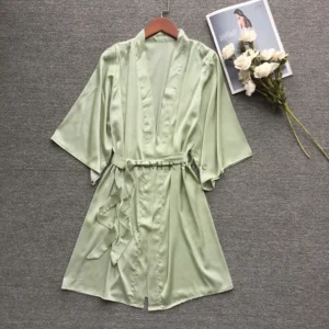 Nuisette verte unie kimono femme élégante peignoir en satin vêtement d'intérieur cadeau de mariage nuit lingerie sexy