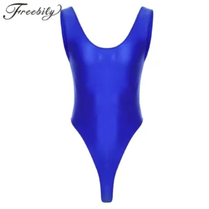 Maillot de bain une pièce pour homme, body brillant dos nu, justaucorps échancré sans manches, idéal pour la natation et le fitness.