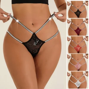 String sexy à double ceinture fine, culotte femme taille haute en dentelle transparente, string femme sexy